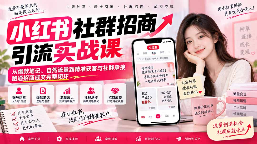图片[2]-（20530期）小红书社群招商引流实战课-无水印：从爆款笔记、自然流量到精准获客与社群承接，跑通招商成交完整闭环_生财有道创业项目网-生财有道
