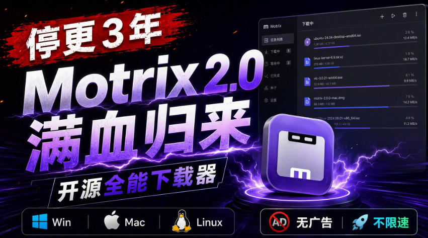 图片[1]-（20382期）停更3年，Motrix 2.0满血归来：开源全能下载器，Win/Mac/Linux通吃，无广告不限速_生财有道创业项目网-生财有道