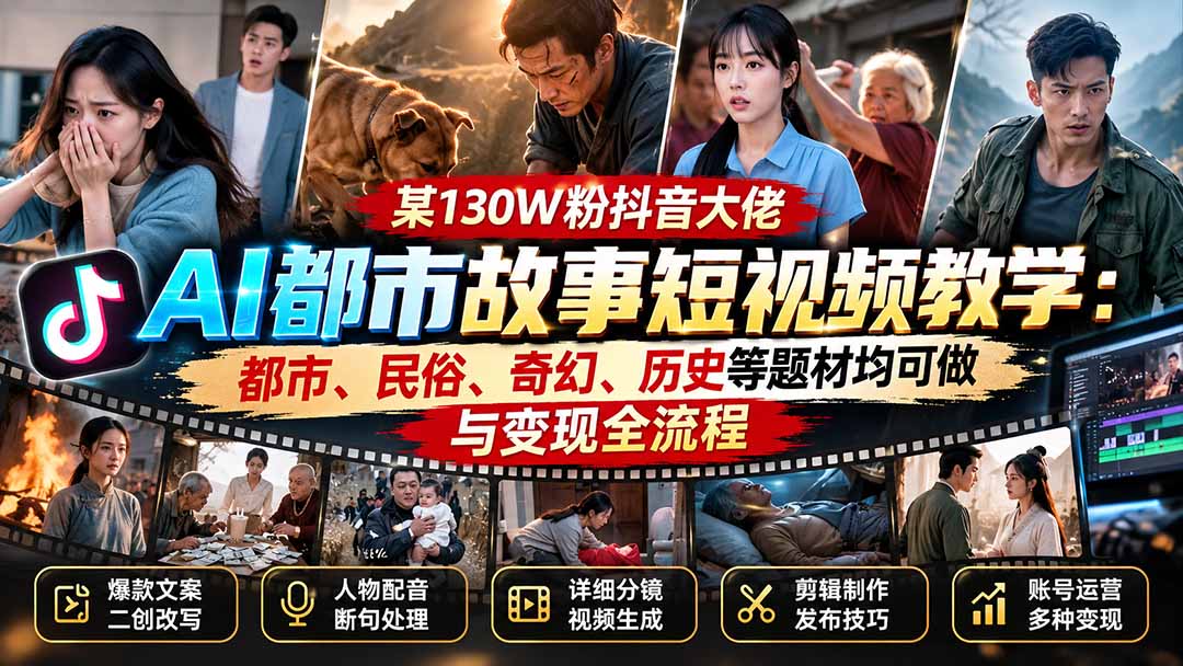 （20692期）某130W粉抖音大佬AI都市故事短视频教学：都市、民俗、奇幻、历史等题材均可做与变现全流程_生财有道创业项目网-生财有道