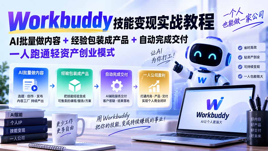 图片[1]-（20492期）Workbuddy技能变现实战教程：AI批量做内容+经验包装成产品+自动完成交付，一人跑通轻资产创业模式_生财有道创业项目网-生财有道