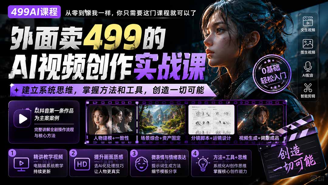 （20307期）外面卖499的AI视频创作实战课：建立系统思维，掌握方法和工具，创造一切可能。_生财有道创业项目网-生财有道