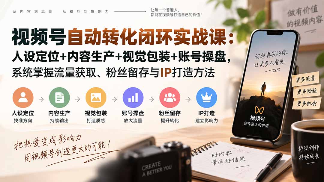 （20327期）视频号自动转化闭环实战课：人设定位+内容生产+视觉包装+账号操盘，系统掌握流量获取、粉丝留存与IP打造方法_生财有道创业项目网-生财有道