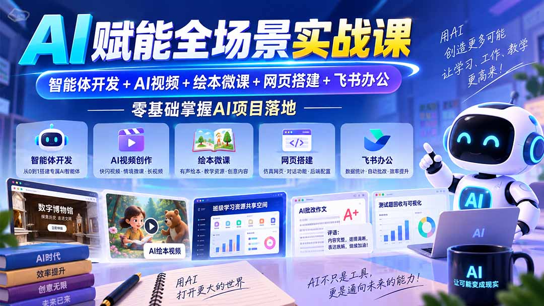 图片[2]-（20517期）AI赋能全场景实战课｜智能体开发+AI视频+绘本微课+网页搭建+飞书办公，零基础掌握AI项目落地_生财有道创业项目网-生财有道