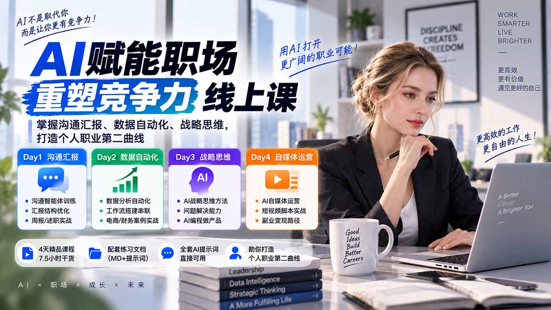 图片[2]-（20531期）AI职场提效与第二曲线实战课-无水印：学习沟通汇报、数据工作流和战略思维，掌握AI编程做产品及自媒体运营方法_生财有道创业项目网-生财有道