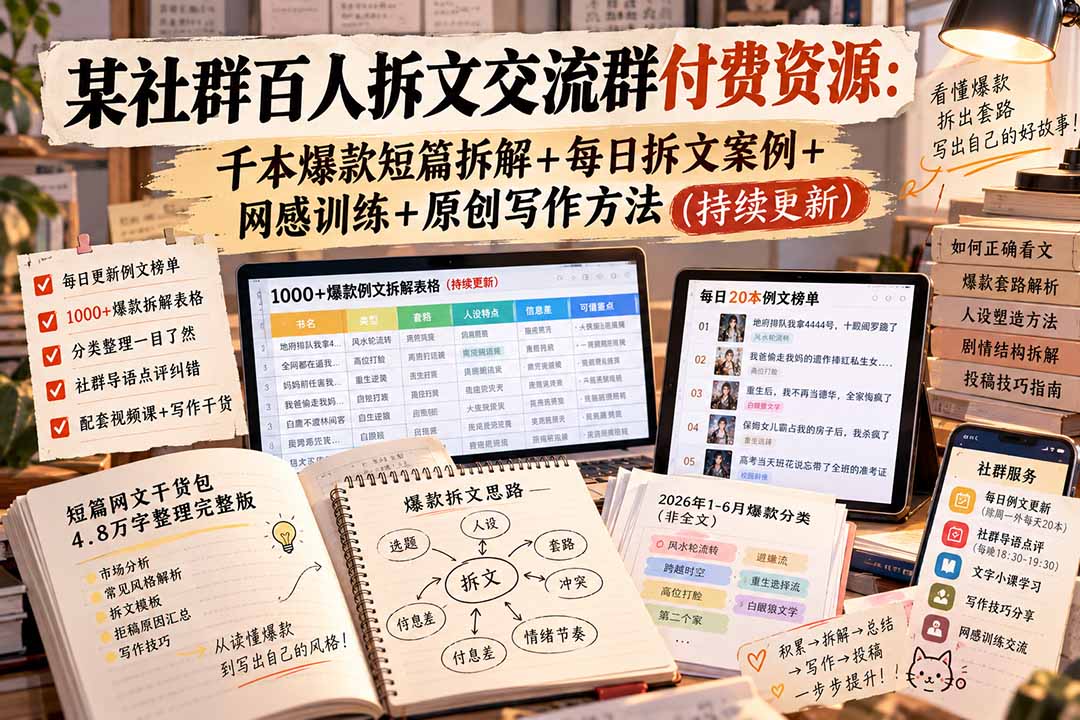 （20635期）某社群百人拆文交流群付费资源：千本爆款短篇拆解+每日拆文案例+网感训练+原创写作方法 (持续更新)_生财有道创业项目网-生财有道