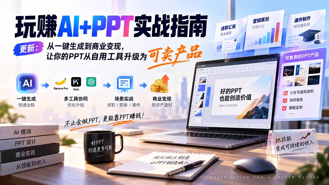 （20247期）玩赚AI+PPT实战指南-更新5月13：从一键生成到商业变现，让你的PPT从自用工具升级为可卖产品_生财有道创业项目网-生财有道