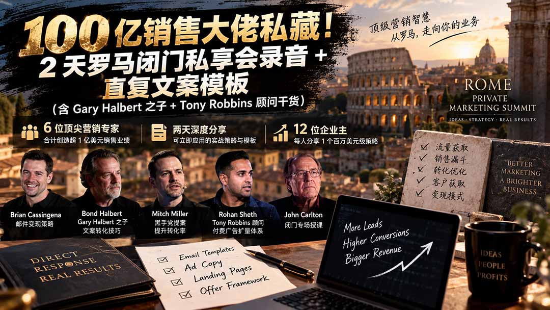 (20593期)100亿销售大佬私藏-无水印!2天罗马闭门私享会录音+直复文案模板【原创双语字幕】_生财有道创业项目网-生财有道