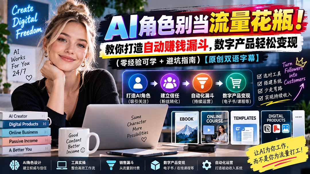 图片[2]-（20475期）AI角色别当流量花瓶！教你打造自动赚钱漏斗，数字产品轻松变现（零经验可学+避坑指南）【原创双语字幕】_生财有道创业项目网-生财有道