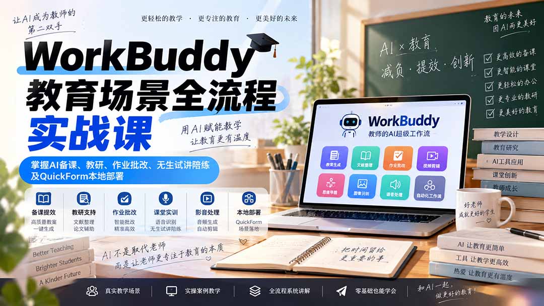 图片[2]-（20518期）WorkBuddy教育场景全流程实战课：掌握AI备课、教研、作业批改、无生试讲陪练及QuickForm本地部署_生财有道创业项目网-生财有道