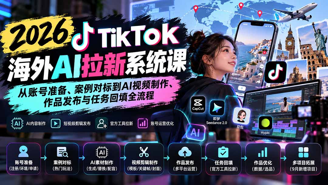 (20675期)【无水印】2026 TikTok海外AI拉新系统课:从账号准备、案例对标到AI视频制作、作品发布与任务回填全流程_生财有道创业项目网-生财有道