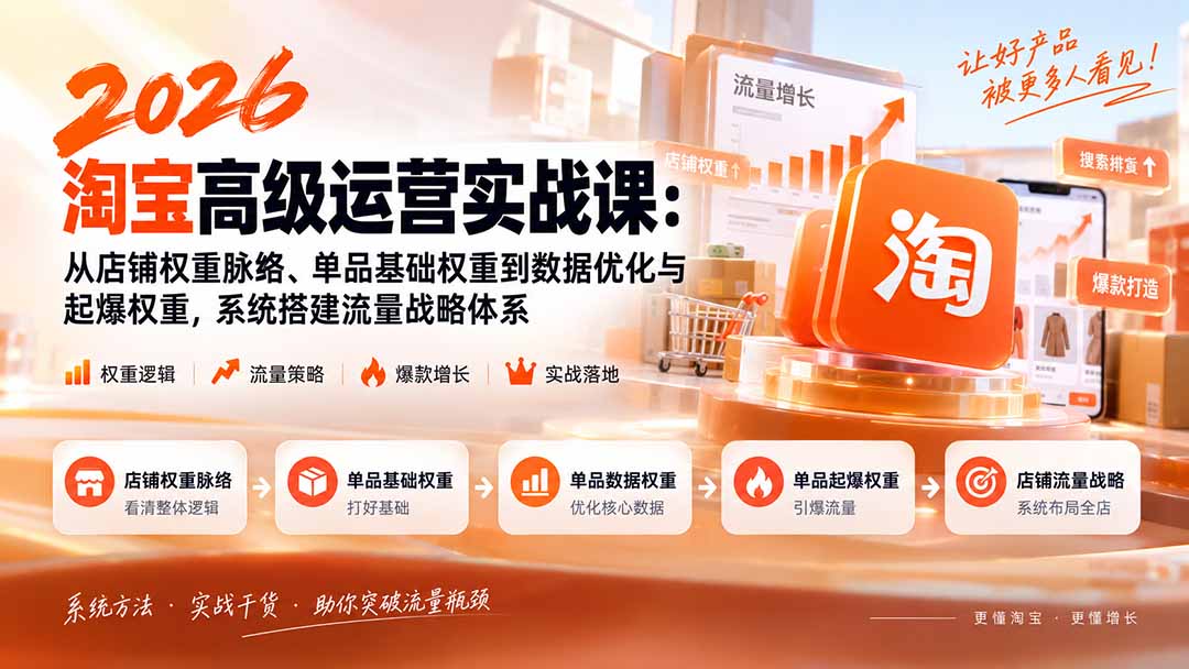 图片[2]-（20409期）2026淘宝高级运营实战课：从店铺权重脉络、单品基础权重到数据优化与起爆权重，系统搭建流量战略体系_生财有道创业项目网-生财有道