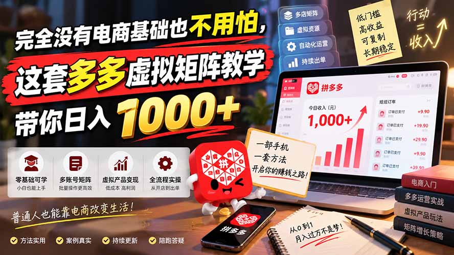 (20454期)完全没有电商基础也不用怕,这套多多虚拟矩阵教学带你日入 1000+_生财有道创业项目网-生财有道