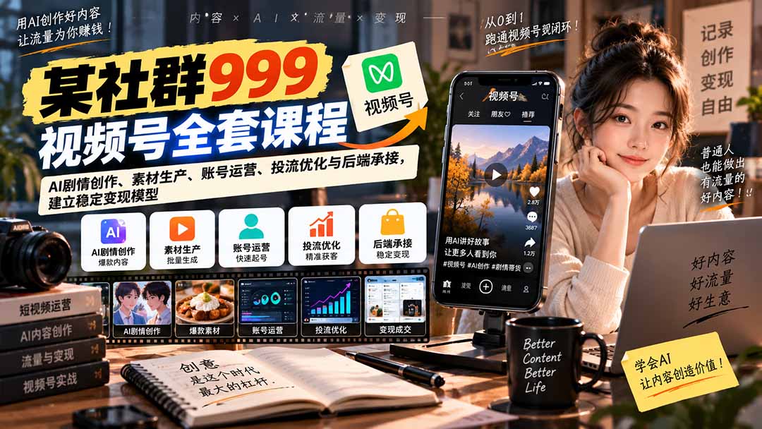 图片[2]-（20611期）【无水印】某社群999视频号全套课程：AI剧情创作、素材生产、账号运营、投流优化与后端承接，建立稳定变现模型_生财有道创业项目网-生财有道