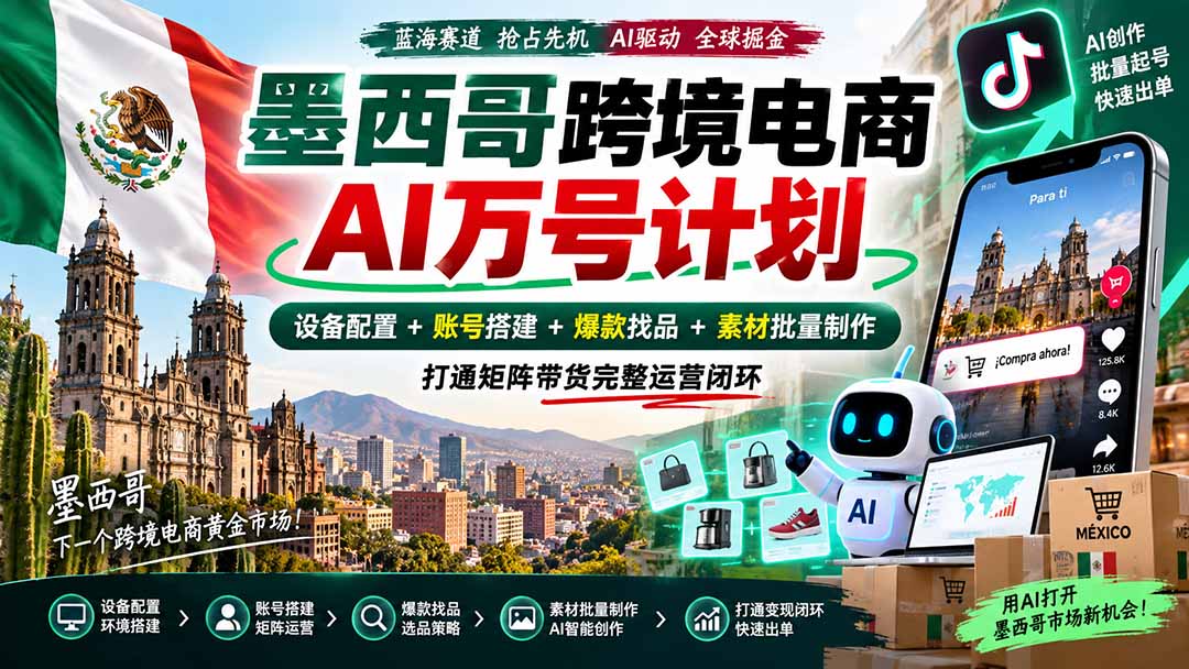 图片[2]-（20500期）墨西哥AI跨境电商万号计划｜设备配置+账号搭建+爆款找品+素材批量制作，打通矩阵带货完整运营闭环_生财有道创业项目网-生财有道
