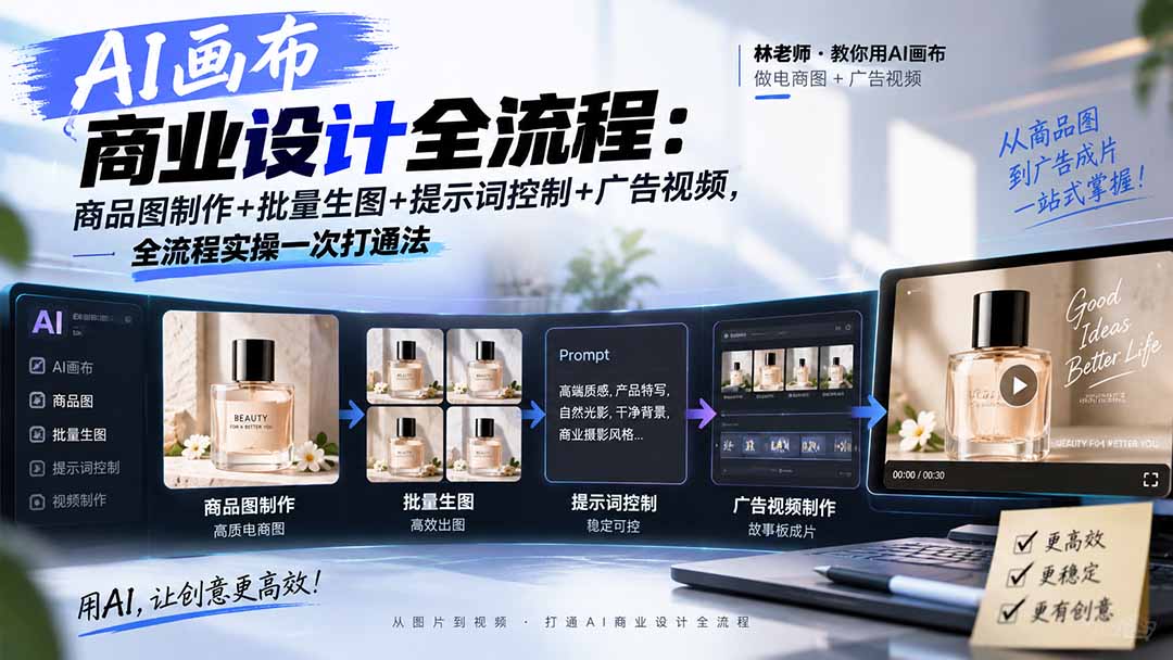 图片[2]-（20576期）AI画布商业设计全流程：商品图制作+批量生图+提示词控制+广告视频，全流程实操一次打通法_生财有道创业项目网-生财有道