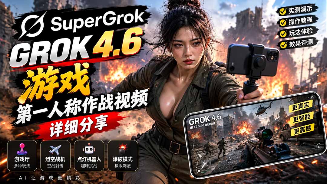 (20502期)Grok 4.6 也能做游戏?第一人称作战视频实测|玩法详细讲解_生财有道创业项目网-生财有道