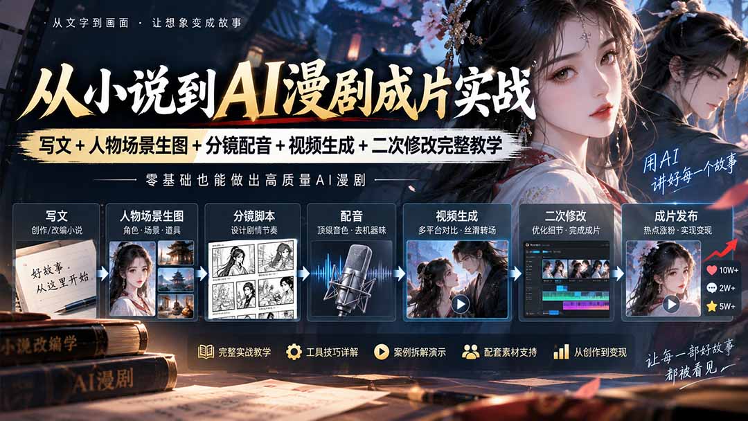 图片[2]-（20577期）从小说到AI漫剧成片实战：写文+人物场景生图+分镜配音+视频生成+二次修改完整教学_生财有道创业项目网-生财有道