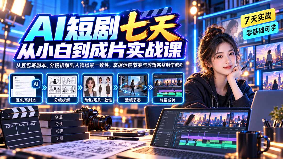 (20329期)AI短剧七天从小白到成片实战课:从豆包写剧本、分镜拆解到人物场景一致性,掌握运镜节奏与剪辑完整制作流程_生财有道创业项目网-生财有道