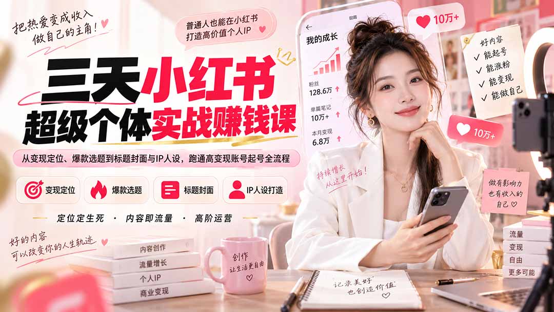 图片[1]-（20331期）三天小红书超级个体实战赚钱课：从变现定位、爆款选题到标题封面与IP人设，跑通高变现账号起号全流程_生财有道创业项目网-生财有道