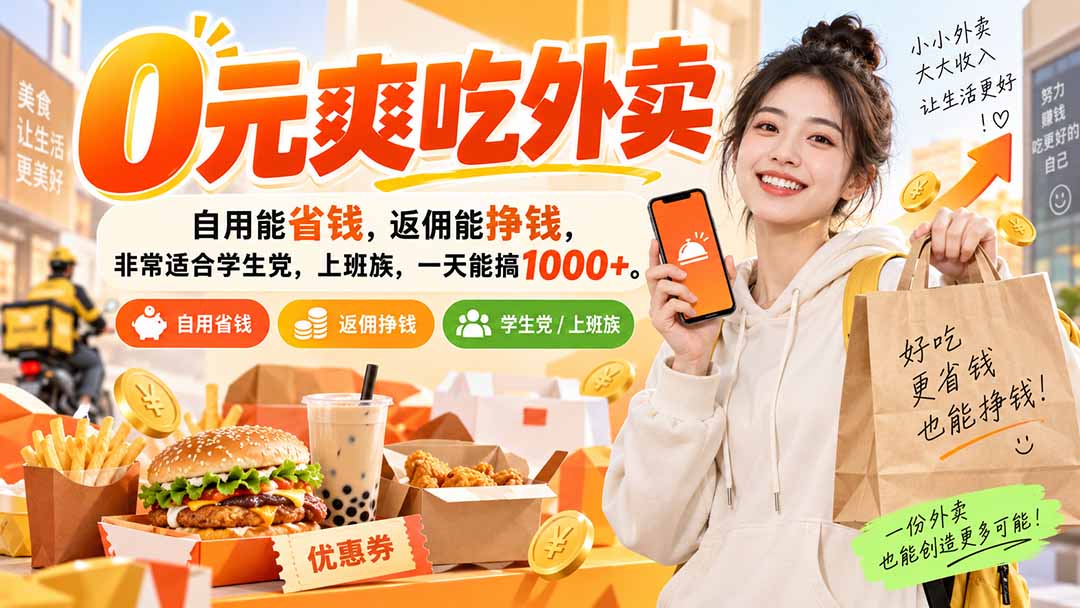 （20309期）0元爽吃外卖，自用能省钱，返佣能挣钱，非常适合学生党，上班族，一天能搞1000+_生财有道创业项目网-生财有道