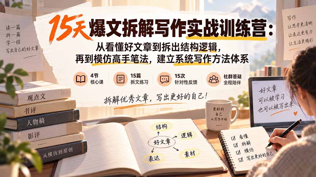 （20271期）15天爆文拆解写作实战训练营：从看懂好文章到拆出结构逻辑，再到模仿高手笔法，建立系统写作方法体系_生财有道创业项目网-生财有道