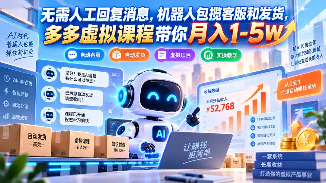 (20615期)无需人工回复消息,机器人包揽客服和发货,多多虚拟课程带你月入1-5W_生财有道创业项目网-生财有道