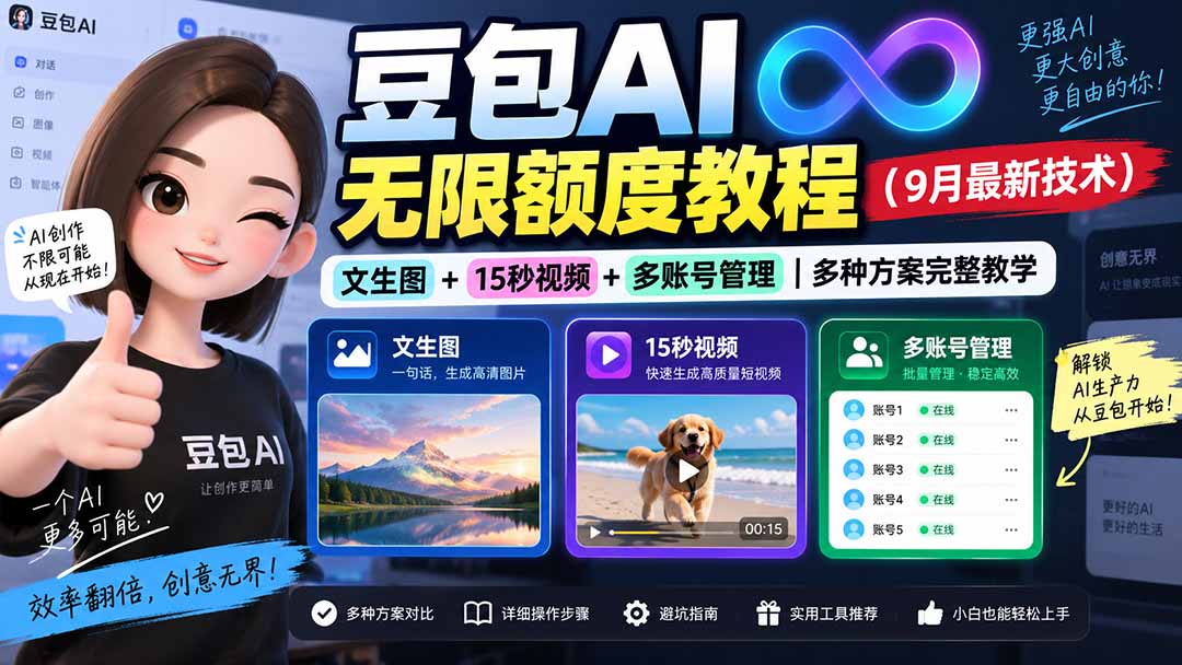 (20288期)豆包AI无限额度教程(9月最新技术)|文生图+15秒视频+多账号管理|多种方案完整教学_生财有道创业项目网-生财有道