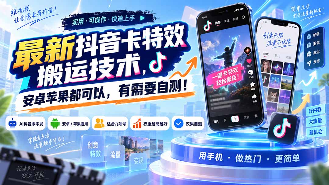 （20606期）最新抖音卡特效搬运技术，安卓苹果都可以，有需要自测！_生财有道创业项目网-生财有道