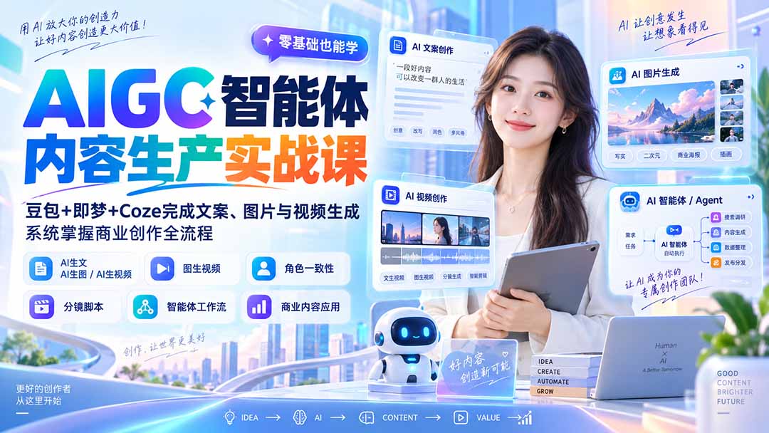 （20372期）AIGC智能体内容生产实战课：豆包+即梦+Coze完成文案、图片与视频生成，系统掌握商业创作全流程_生财有道创业项目网-生财有道