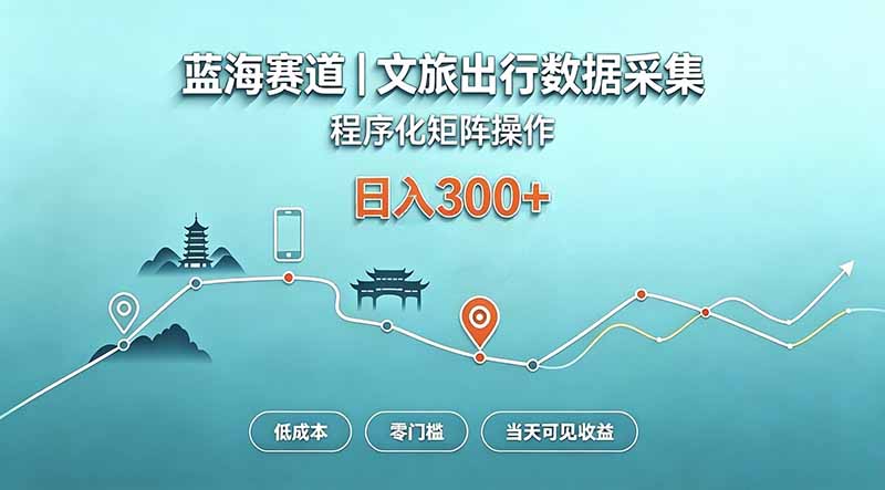 (20478期)蓝海赛道 文旅出行数据采集 程序化矩阵操作 低成本 零门槛 当天可见收益 日入300+_生财有道创业项目网-生财有道