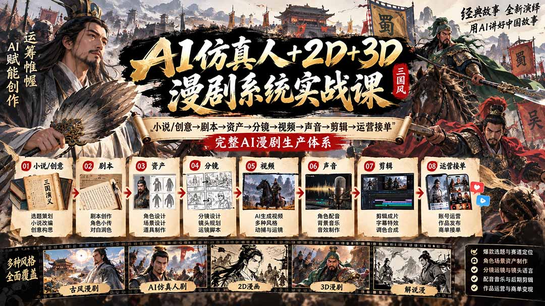 图片[2]-（20685期）AI仿真人+2D+3D漫剧系统实战课：小说/创意→剧本→资产→分镜→视频→声音→剪辑→运营接单，完整AI漫剧生产体系_生财有道创业项目网-生财有道