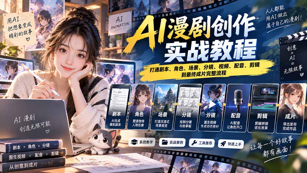 (20597期)2026 AI漫剧创作实战教程:打通剧本、角色、场景、分镜、视频、配音、剪辑到最终成片完整流程_生财有道创业项目网-生财有道