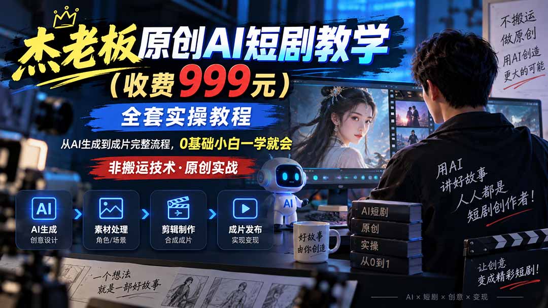 （20254期）杰老板原创AI短剧教学（收费999元），全套实操教程，0基础小白一学就会，非搬运技术_生财有道创业项目网-生财有道