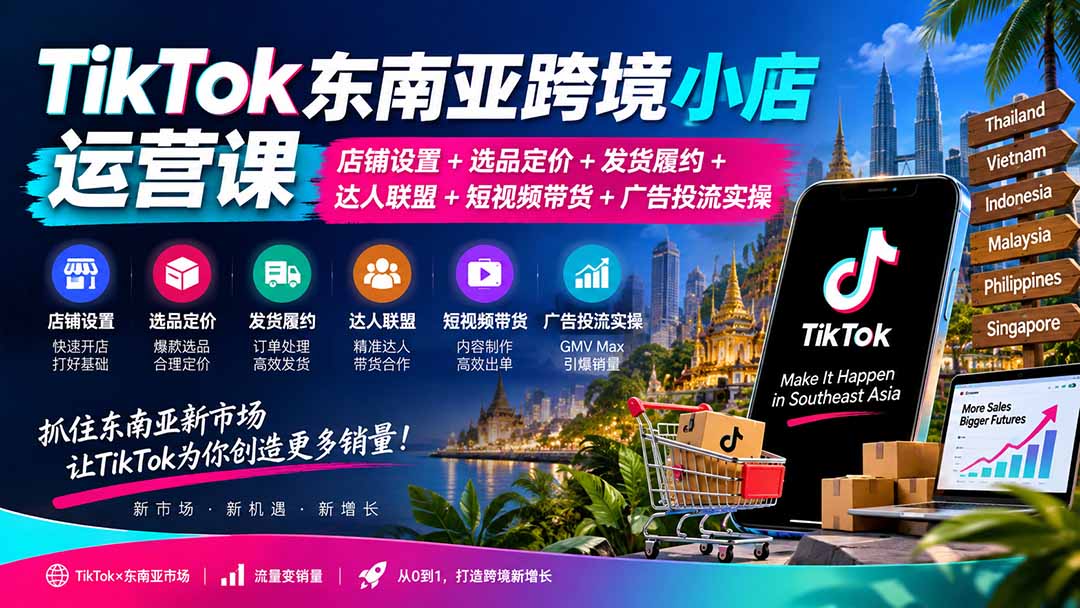 （20483期）TikTok东南亚跨境小店运营课：店铺设置+选品定价+发货履约+达人联盟+短视频带货+广告投流实操_生财有道创业项目网-生财有道