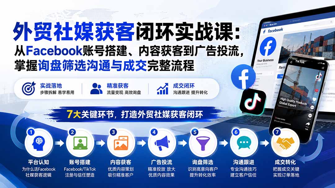 图片[2]-（20318期）外贸社媒获客闭环实战课：从Facebook账号搭建、内容获客到广告投流，掌握询盘筛选沟通与成交完整流程_生财有道创业项目网-生财有道