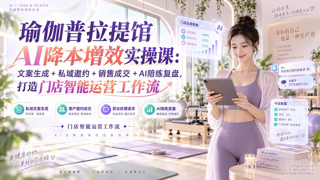 图片[2]-（20340期）瑜伽普拉提馆AI降本增效实操课：文案生成+私域邀约+销售成交+AI陪练复盘，打造门店智能运营工作流_生财有道创业项目网-生财有道