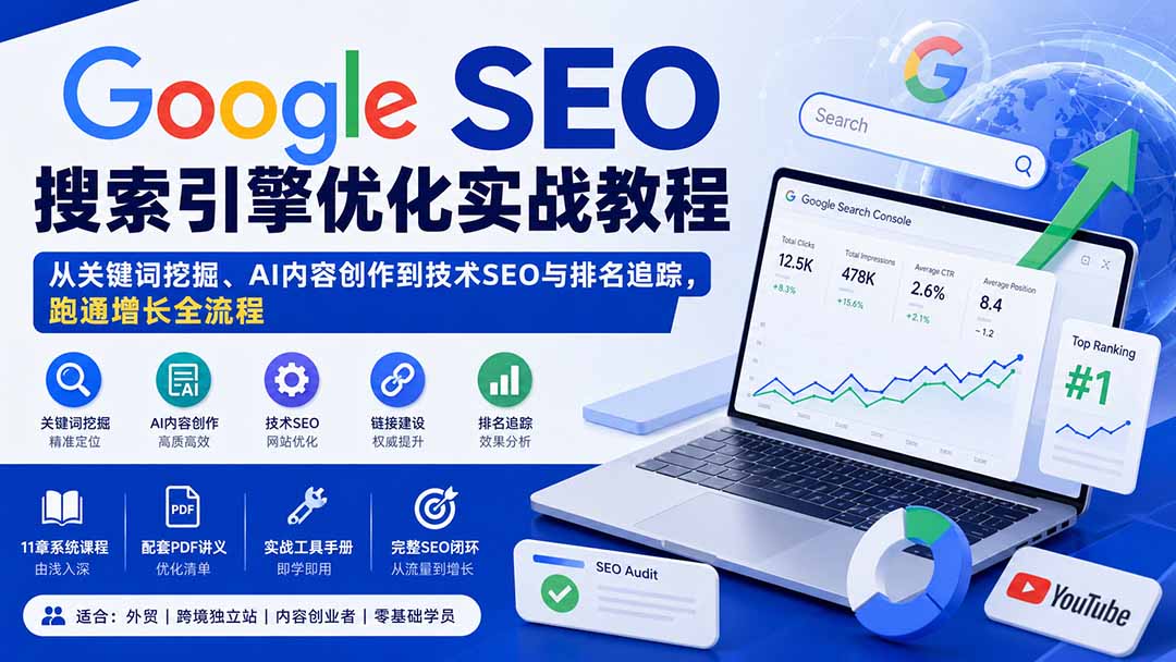 图片[2]-（20241期）Google SEO搜索引擎优化实战教程：从关键词挖掘、AI内容创作到技术SEO与排名追踪，跑通增长全流程_生财有道创业项目网-生财有道