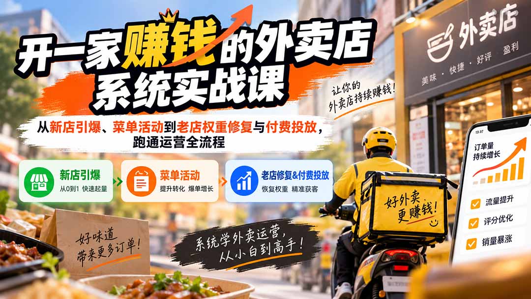 图片[1]-（20258期）开一家赚钱的外卖店系统实战课：从新店引爆、菜单活动到老店权重修复与付费投放，跑通运营全流程_生财有道创业项目网-生财有道
