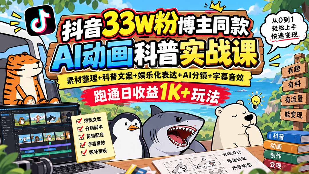 （20510期）抖音33W粉博主同款AI动画科普实战课｜素材整理+科普文案+娱乐化表达+AI分镜+字幕音效，跑通日收益1K+玩法_生财有道创业项目网-生财有道