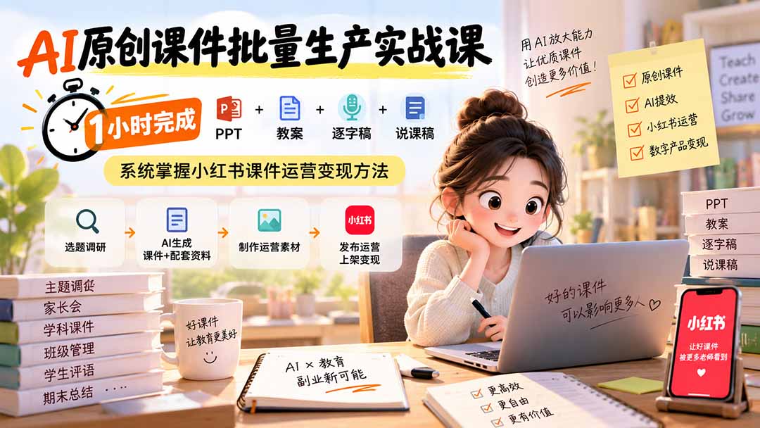 图片[2]-（20351期）AI原创课件批量生产实战课：1小时完成PPT+教案+逐字稿+说课稿，系统掌握小红书课件运营变现方法_生财有道创业项目网-生财有道