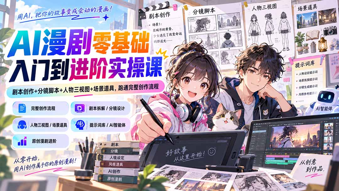 图片[2]-（20352期）AI漫剧零基础入门到进阶实操课：剧本创作+分镜脚本+人物三视图+场景道具，跑通完整创作流程_生财有道创业项目网-生财有道