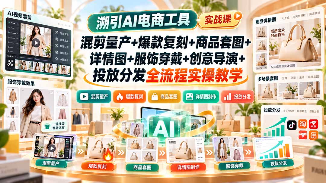 (20724期)溯引AI电商工具实战课:混剪量产+爆款复刻+商品套图+详情图+服饰穿戴+创意导演+投放分发全流程实操教学_生财有道创业项目网-生财有道