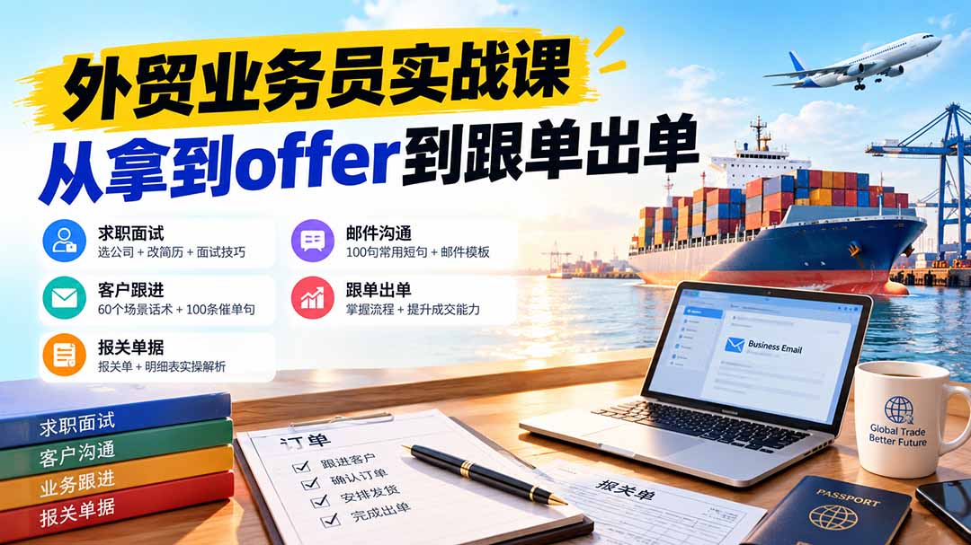 （20963期）外贸业务员从求职到出单实战课：教你筛选优质公司、优化简历、应对面试、客户跟进催单及出口报关操作篇_生财有道创业项目网-生财有道