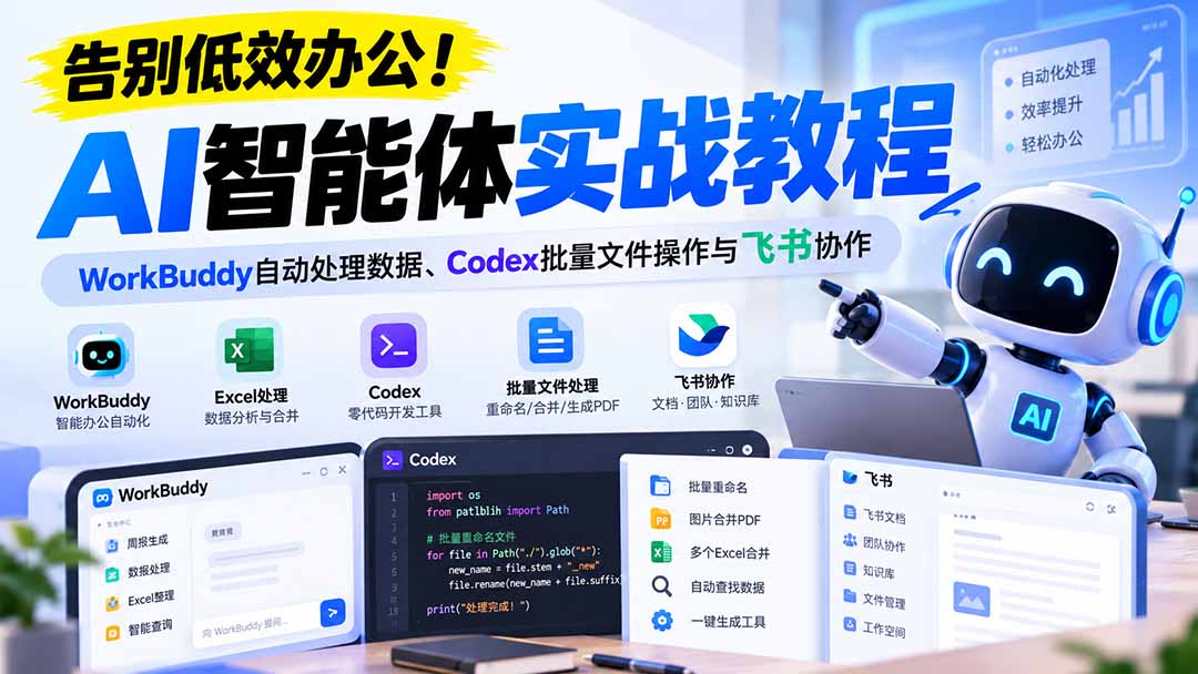 图片[2]-（21193期）【无水印】告别低效办公！《AI智能体实战教程》WorkBuddy自动处理数据、Codex批量文件操作与飞书协作_生财有道创业项目网-生财有道