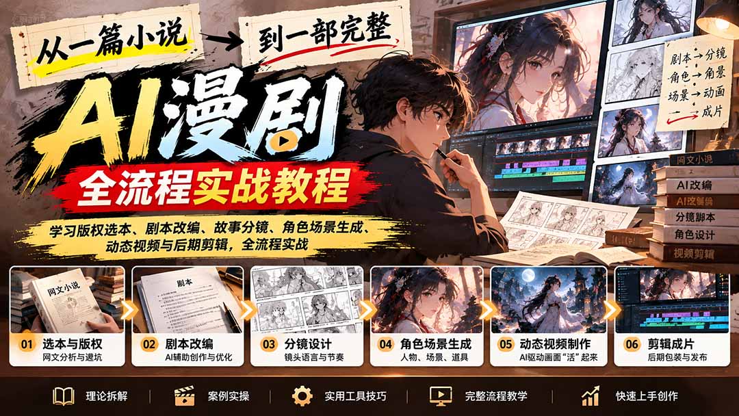 （21262期）从一篇小说到一部完整AI漫剧：学习版权选本、剧本改编、故事分镜、角色场景生成、动态视频与后期剪辑_生财有道创业项目网-生财有道