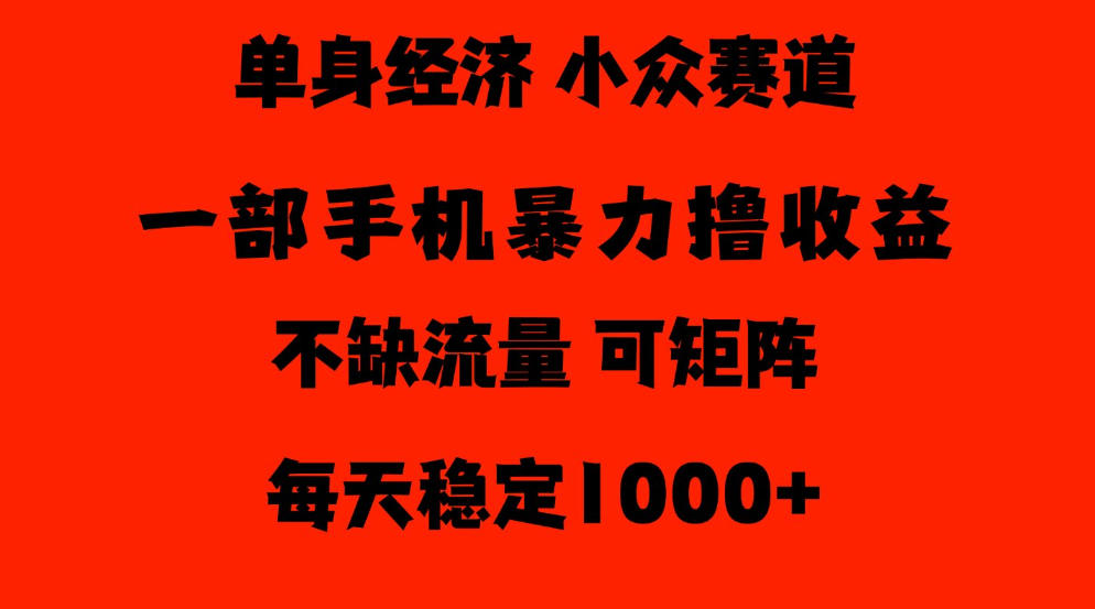 26年暴力单身经济，稳定日入500-1k，不缺流量，流量极大，冷门小众赛道，门槛低小白轻松上手【揭秘】——生财有道创业项目网-生财有道