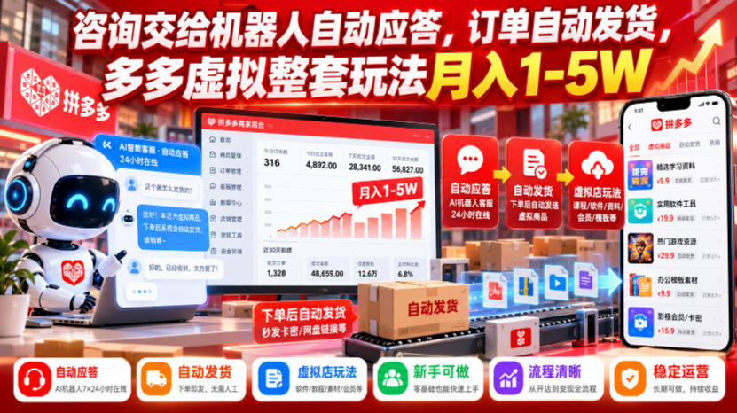 咨询交给机器人自动应答，订单自动发货，多多虚拟整套玩法月入1-5W【揭秘】——生财有道创业项目网-生财有道
