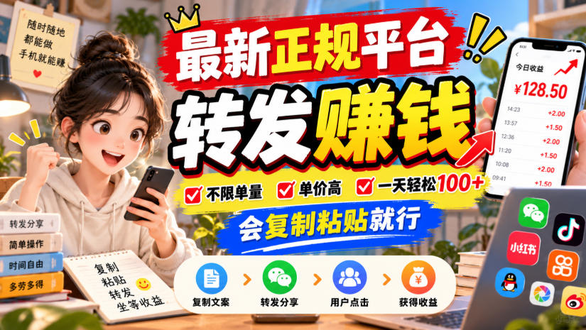 最新正规平台，转发賺钱，不限单量，单价高，一天轻松100+，会复制粘贴就行【揭秘】——生财有道创业项目网-生财有道