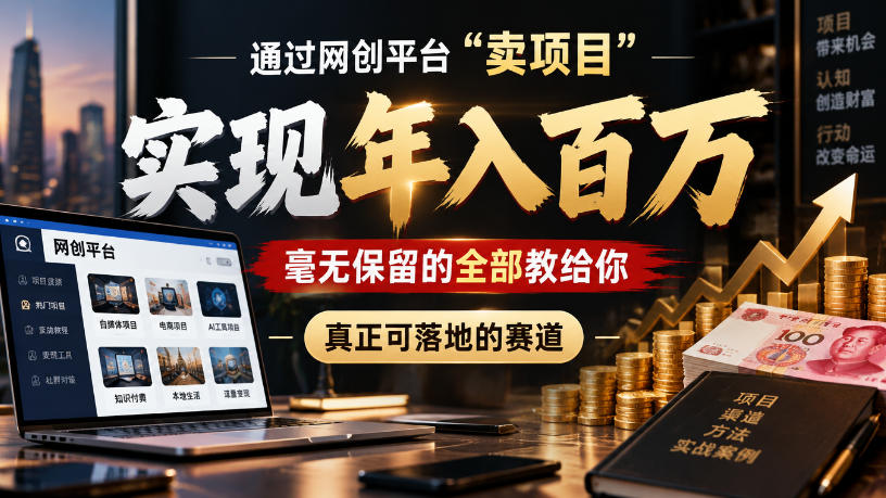通过网创平台“卖项目”实现年入100w,毫无保留的全部教给你,真正可落地的赛道【揭秘】——生财有道创业项目网-生财有道
