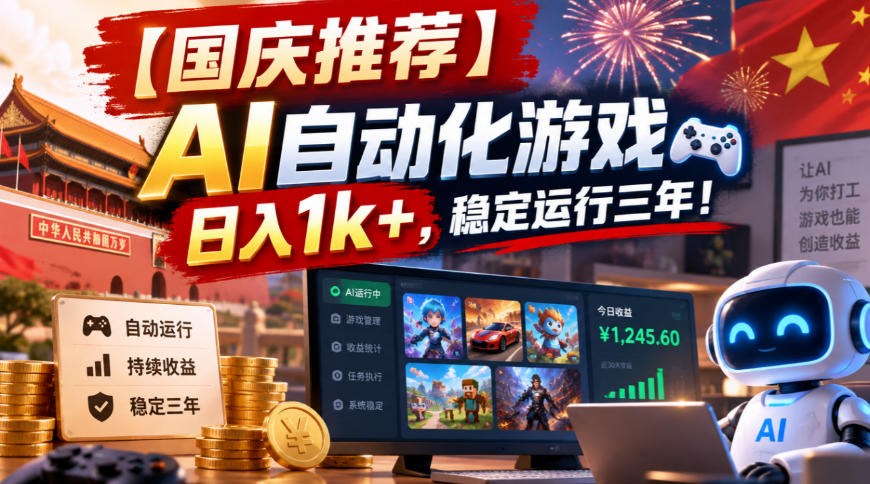 【国庆推荐】AI自动化游戏，日入1k+，操作简单，稳定运行三年！【揭秘】——生财有道创业项目网-生财有道